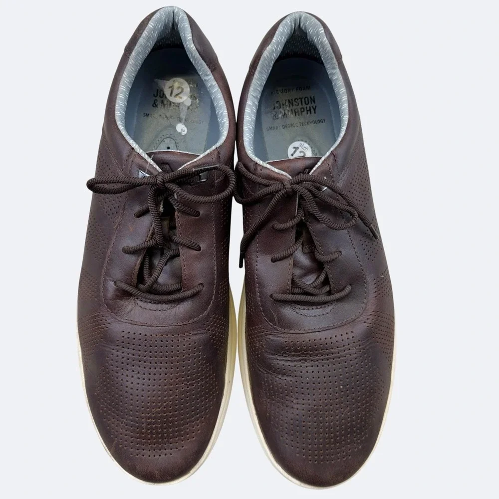 Johnston & Murphy Shoes Mens Size 12 Brown Leather Sneaker Memory Foam Casual